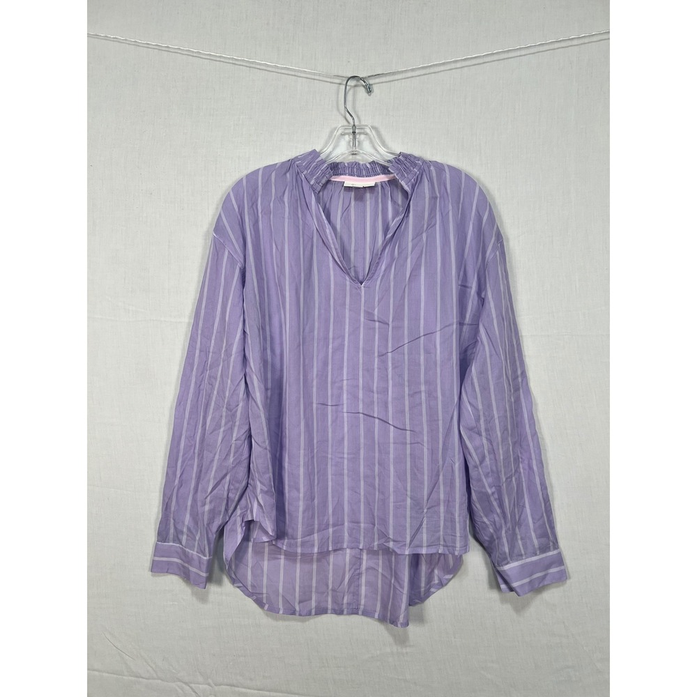 ON-34TH Womens Purple Striped Smocked V-Neck Blouse Size M SP24 37614